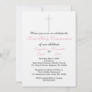 Light Pink Twin Girls First Holy Communion Invitation