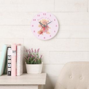 Light Pink Vintage Teddy Bear Nursery Large Clock