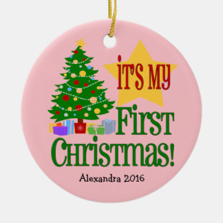 Light Pink w/Tree Baby's First Christmas Ornament