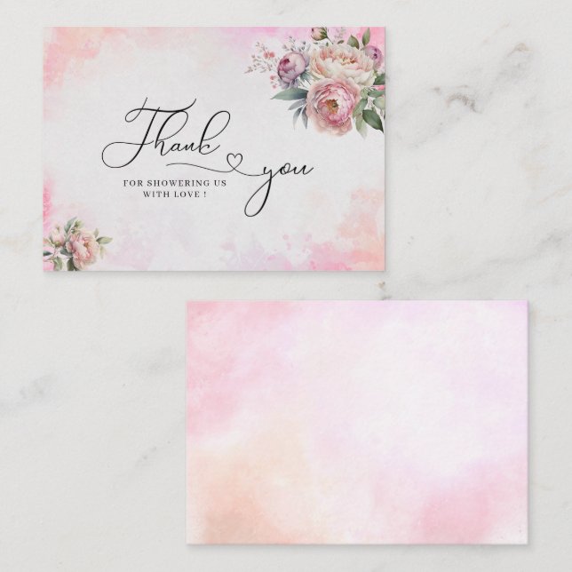 Light Pink Watercolor Flowers baby shower thank yo Card (Front/Back)