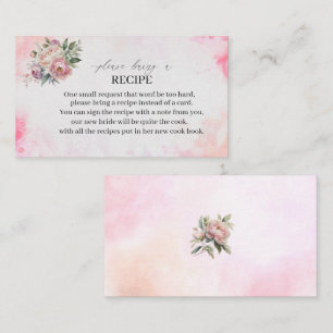 Light Pink Watercolor Flowers  Recipe card bridal 