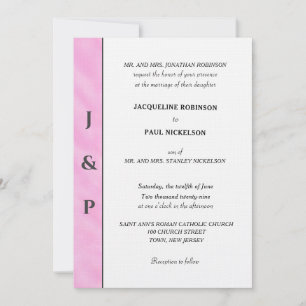 Light Pink Watercolor Grey Monogram  Invitation