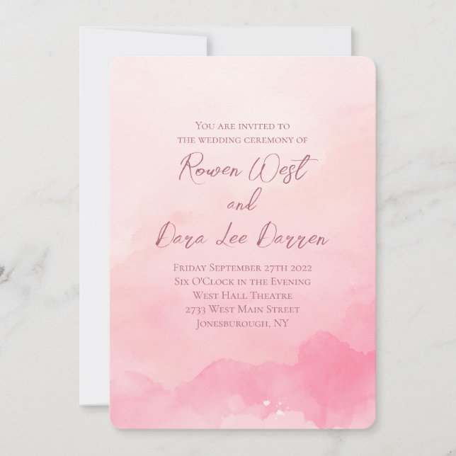 Light Pink Watercolor Ombre Painting Wedding Invitation (Front)