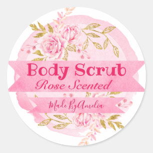 Light Pink Watercolor Rose Body Scrub Labels