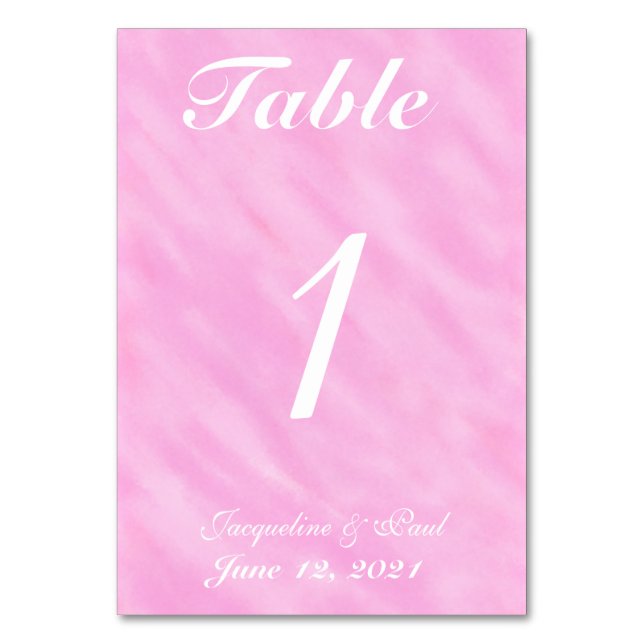 Light Pink Watercolor Wedding Table No. Cards (Front)