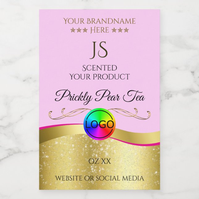Light Pink Wavy Gold Logo Monogram Product Label (Single Label)