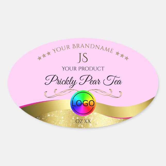 Light Pink Wavy Gold Logo Monogram Product Label (Front)