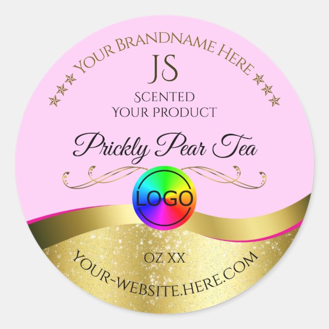 Light Pink Wavy Gold Logo Monogram Product Label (Front)