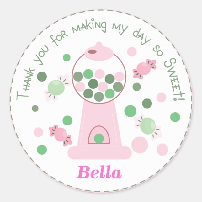 Light Pink Whimsical Gumball Party Sticker (Front)