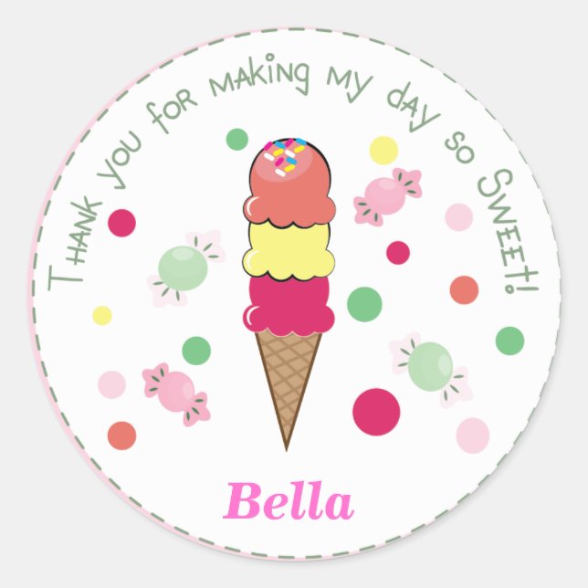 Light Pink Whimsical Ice Cream Party Cute Sticker (Front)