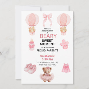 LIGHT PINK WHITE 5X7 FLAT GIRL BABY SHOWER  INVITATION