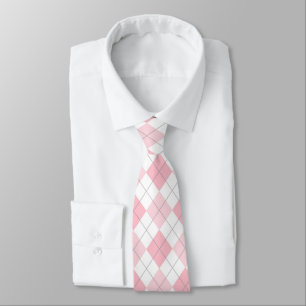 Light Pink & White Argyle Necktie