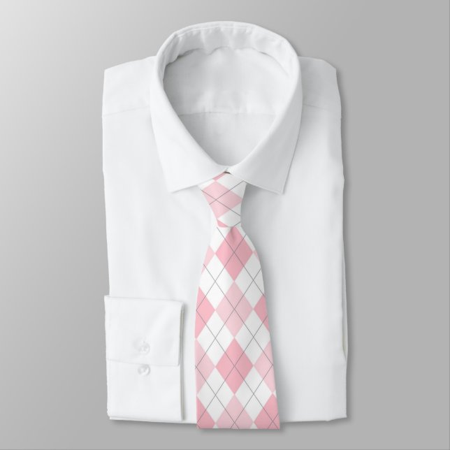 Light Pink & White Argyle Necktie (Tied)