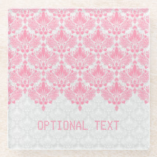 Light Pink & White Floral Lace Glass Coaster