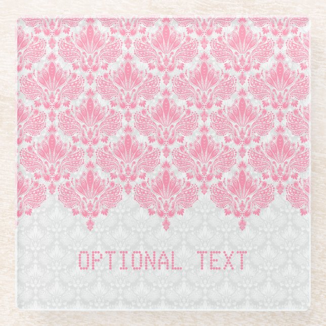 Light Pink & White Floral Lace Glass Coaster (Front)