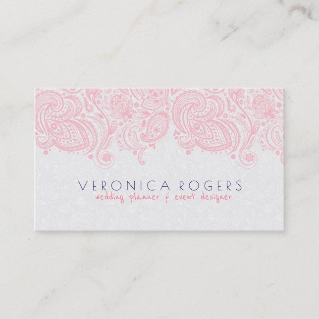 Light Pink & White Floral Paisley Lace Business Card (Front)