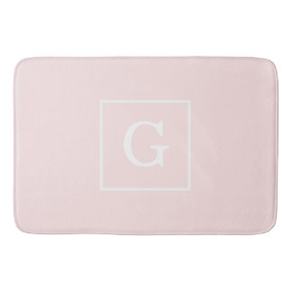 Light Pink White Framed Initial Monogram Bath Mat