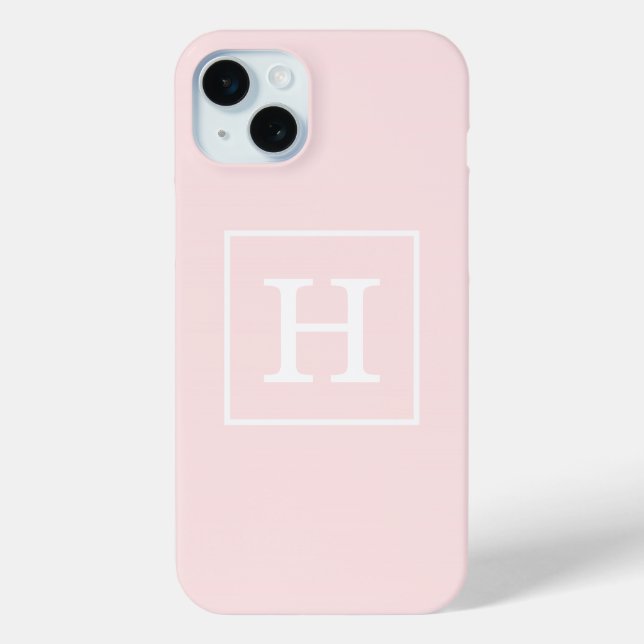 Light Pink White Framed Initial Monogram Case-Mate iPhone Case (Back)