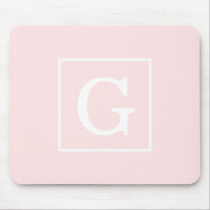 Light Pink White Framed Initial Monogram Mouse Mat