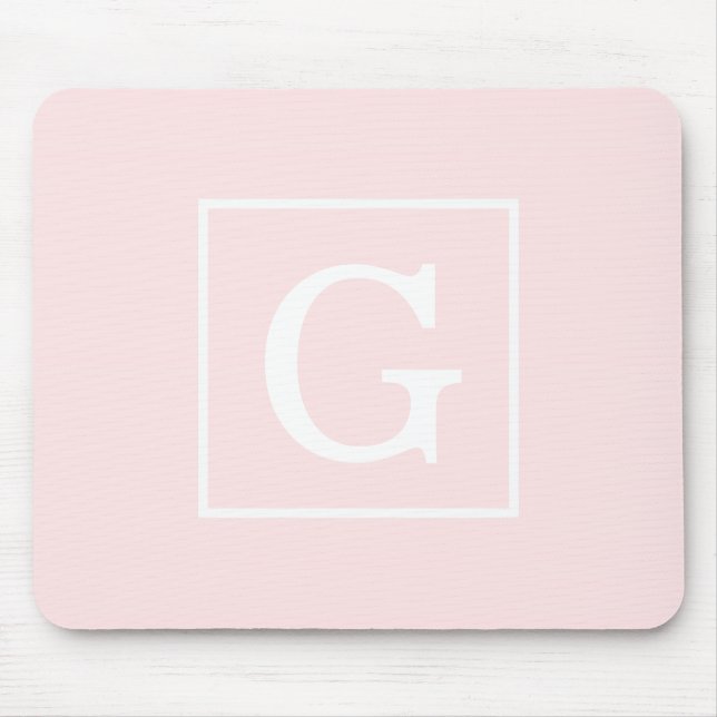 Light Pink White Framed Initial Monogram Mouse Mat (Front)