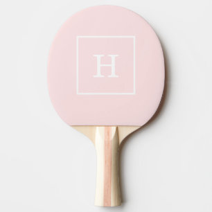 Light Pink White Framed Initial Monogram Ping Pong Paddle
