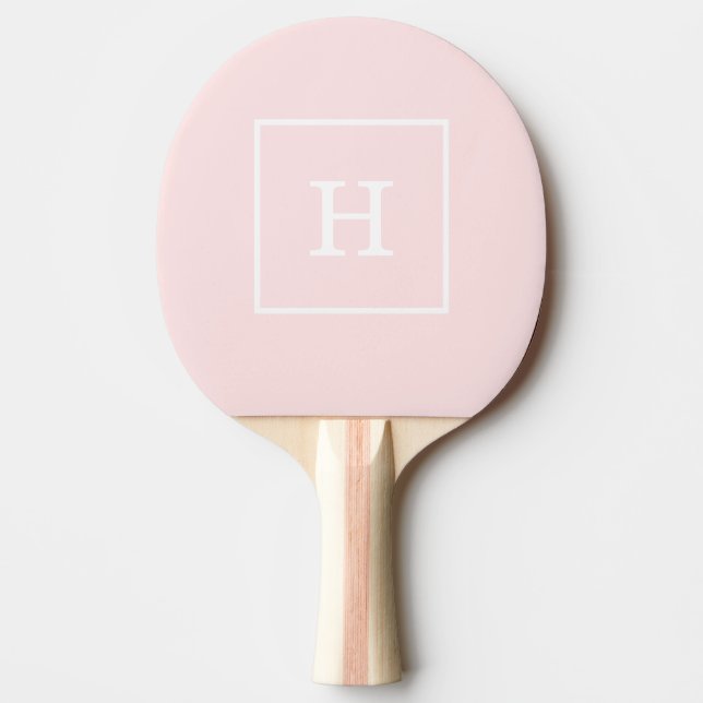 Light Pink White Framed Initial Monogram Ping Pong Paddle (Front)
