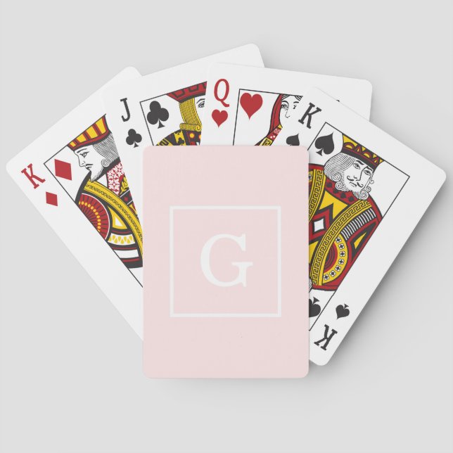 Light Pink White Framed Initial Monogram Playing Cards (Back)
