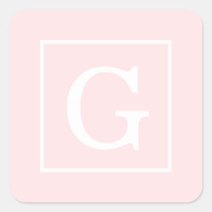 Light Pink White Framed Initial Monogram Square Sticker