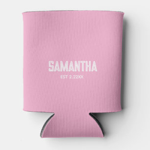 light pink & white monogram initial can cooler