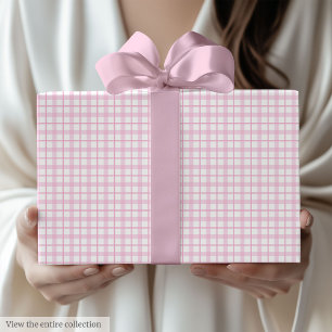 Light Pink & White Plaid 50th Birthday Gift Wrap