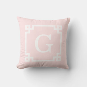 Light Pink Wht Greek Key Frame #2 Initial Monogram Cushion