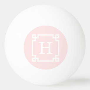 Light Pink Wht Greek Key Frame #2 Initial Monogram Ping Pong Ball