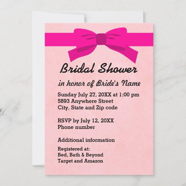 Light Pink with Heart & Pink Bow Bridal Shower Invitation (Front)