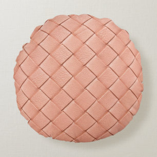 Light pink woven leather texture round cushion