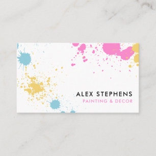 Light Pink Yellow Blue Paint Splatter Business Card