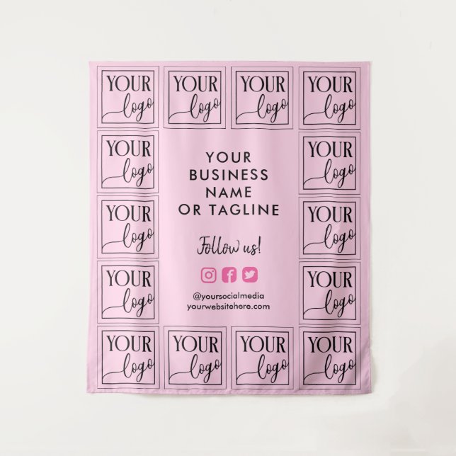 Light Pink Your Logo & Social Media Backdrop Tapestry (Front)