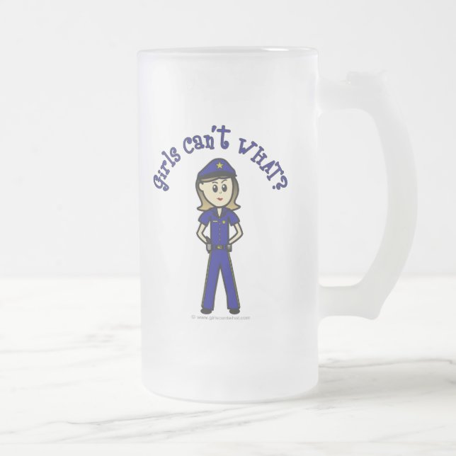 Light Police Officer Girl Frosted Glass Beer Mug (Right)