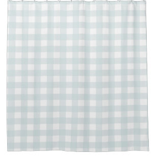 Light Powder Blue Farmhouse Buffalo Check Plaid Shower Curtain