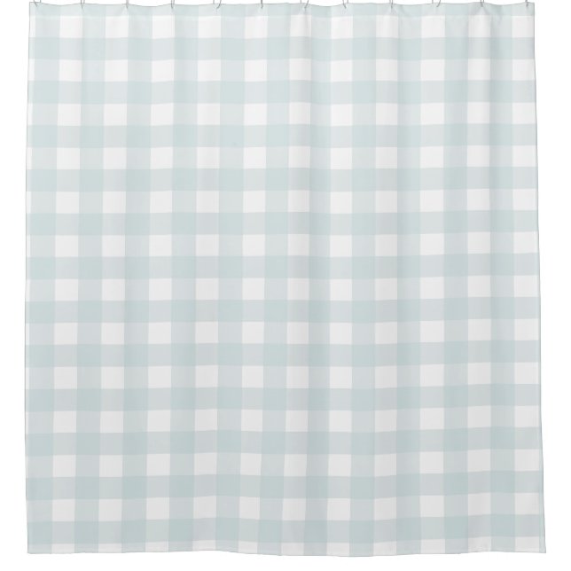 Light Powder Blue Farmhouse Buffalo Check Plaid Shower Curtain (Front)