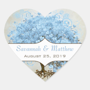Light Powder Blue Heart Leaf Tree Wedding Seal