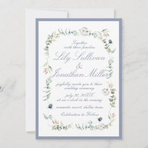 Light Powder Blue Romantic Floral Frame Wedding Invitation