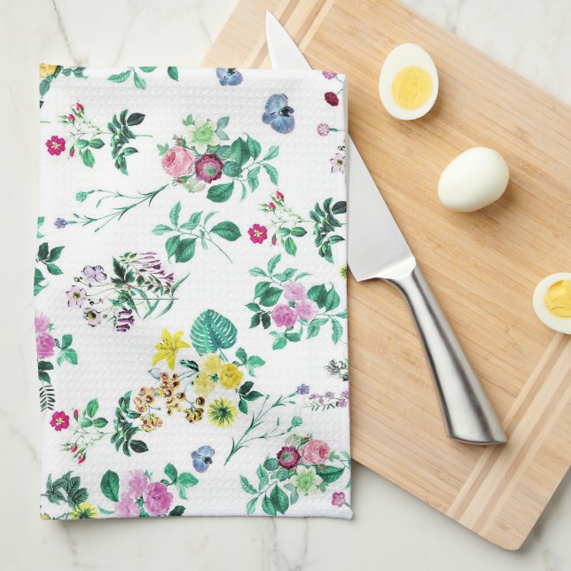 Light Pretty Summer Floral Pattern Tea Towel (Quarter Fold)