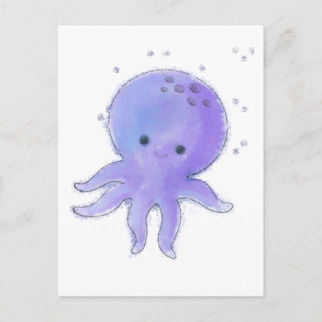 Light Purple And Blue Cute Octopus Watercolor Postcard (Front)