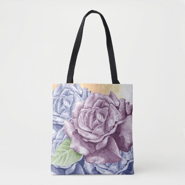 Light Purple and Blue Roses on Soft Pink Tote Bag (Front)