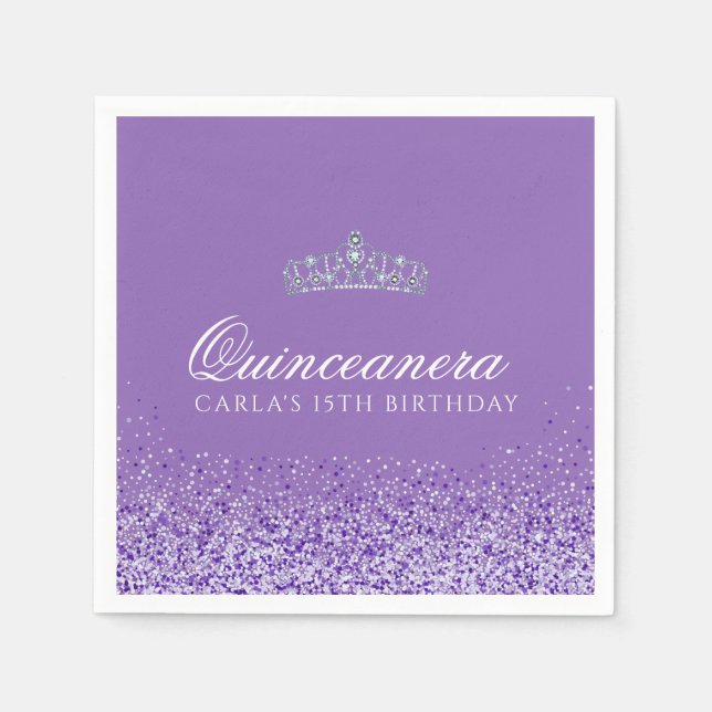 Light Purple and Glitter Quinceanera Napkin (Front)