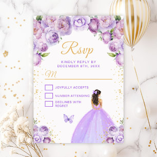Light Purple and Gold Brunette Hair Princess RSVP Card