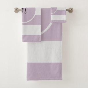 Light Purple and Off White Stripes Bath Towel Set