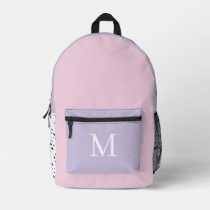 Light Purple and Pink Monogram Initial Printed Backpack