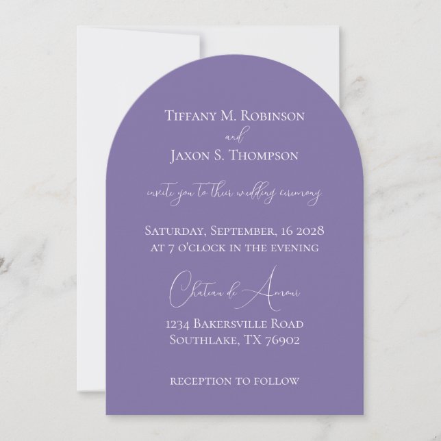 Light Purple and White Minimalist Wedding Invitation (Front)