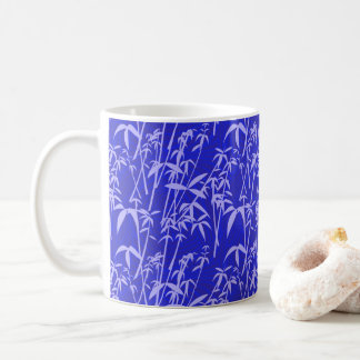 Light purple bamboo pattern, royal blue background coffee mug